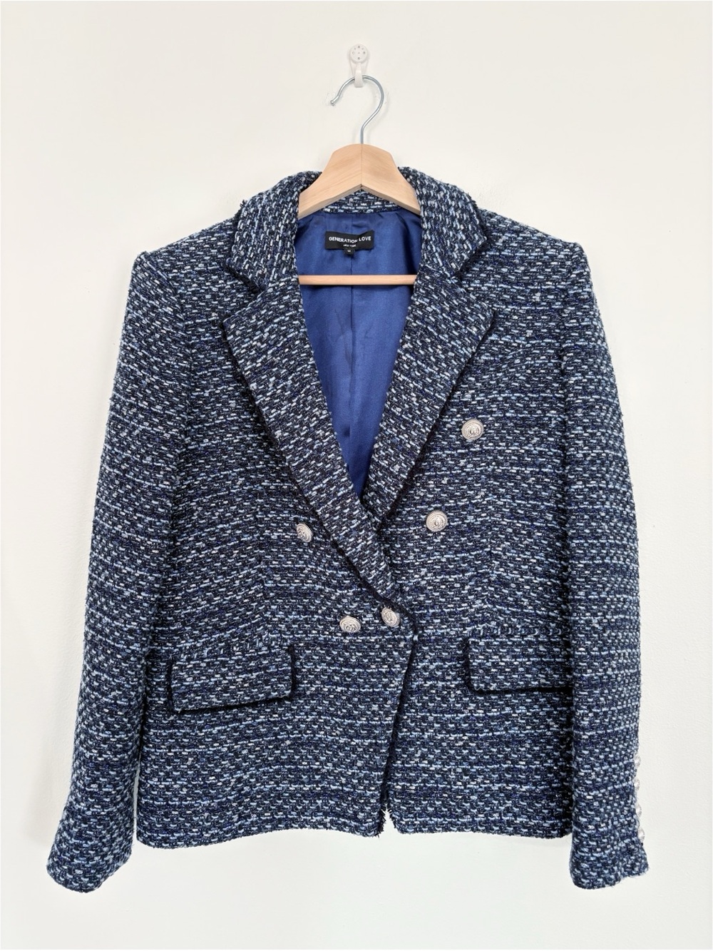 Generation Love || Eliza Tweed Blazer Jacket in Navy Melange Medium